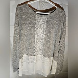 1X Grey shirt with Lace Accents and sheer bottom